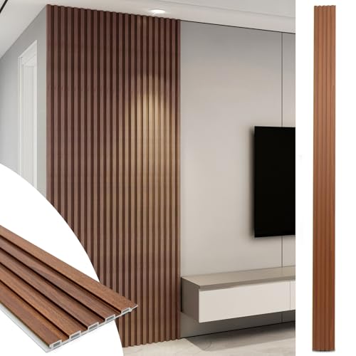 Image of Art3d 108 x 6 Inch WPC Wood Slat Wall Panels, 3D Wall Accents, 8-Pack, Teak