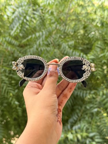 Image of Women's Floral Elephant Embellished Sunglasses for Navratri & Garba