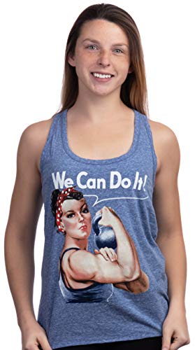 Ann Arbor T-shirt Co. Rosie The Lifter | Cute Workout Exercise Lifting Women Kettlebell Racerback Tank-(Racerback,S) Vintage Blue