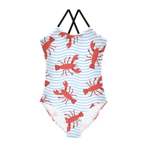Cartoon Lobster Striped Baby Girls' Swimwear Toddler Girl One Piece Swimsuit Bathing Suits Size 3T-10Y