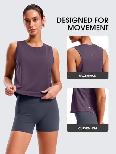 SANTINY Cropped Racerback Workout Tank Top (Dusty Purple_S) — view 4