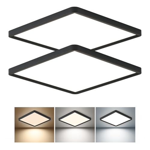 2PK 16 Inch Square LED Flush Mount Ceiling Light 36W 3600LM 3000K/4000K/6000K CCT Selectable Super Slim Low Profile Ceiling Light Firxtue for Bedroom/Kitchen/Living room/Dinning room/Hallway Black