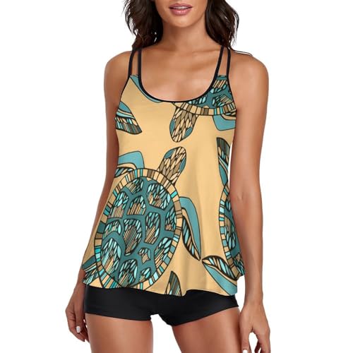 Robe de plage tankini tortue bleue femme masquant les imperfections