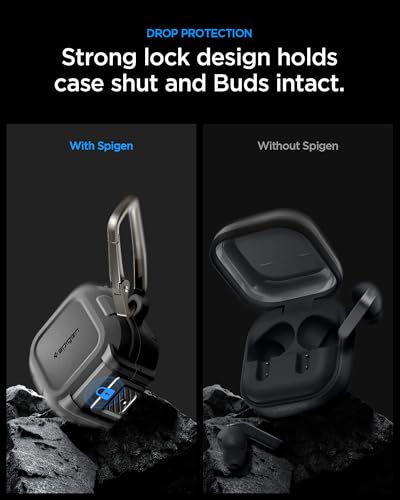 Image of Spigen Lock Fit | Samsung Galaxy Buds 4 Pro /Buds 4 Case Cover [Carabiner Included] [Lost-Prevent] [Shock-Proof] TPU+PC - Matte Black