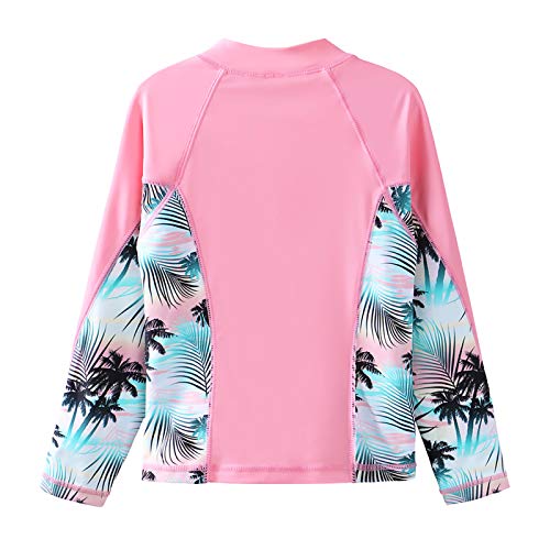 Girls Rash Guard 3-Piece Swimsuit Set UPF 50+ UV Surfing Sunsuit Jacket+Bikini +Bottom Kids GreenPink Bathing Suit3