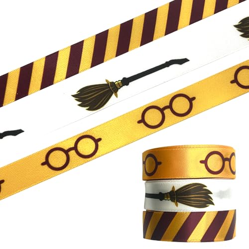 Anshome 3 Roll 18 Yards Modern & Classic Witch Stripe Satin Ribbons 5/8 Orange Red Eyeglasses for Gift Wrapping Wreaths Party Decoration