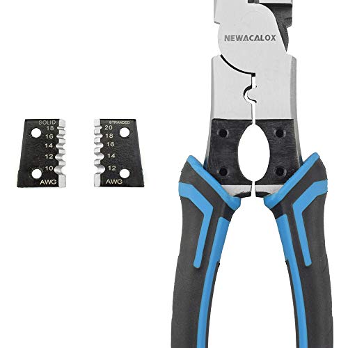 NEWACALOX Multi Pliers Set (Industrial Linemans Side Cutting Needle Nose Plier with Wire Stripper Crimper Function, Heavy Duty pliers Blue)