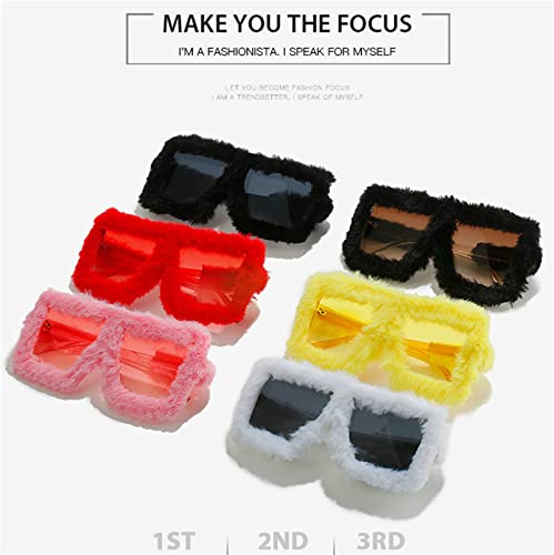 Cute Square Sunglasses Women Men Soft Furry Sun Glasses Ladies UV400 Shades Female halloween prom party Eyewear Oversized4