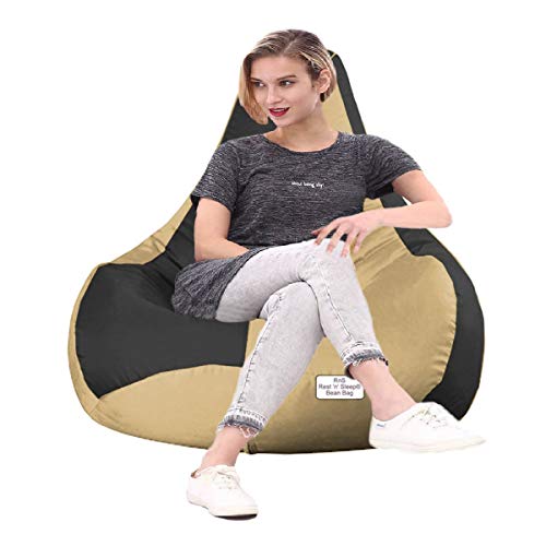 Image of RnS Rest 'n' Sleep Faux Leather Teardrop Bean Bag Filled with Beans | Bean Bag Sofa Chair for Adults & Kids | Home, Office & Restaurant | Capacity Up to 100kg | 1 Year Warranty(Ivory /Dark Grey,3XL)