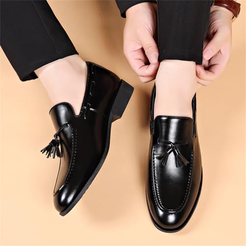 Image of Men's Fashion Tassels Dress Shoes Slip-On Loafers Formal Business Casual Moccasins Driving Leather Shoes