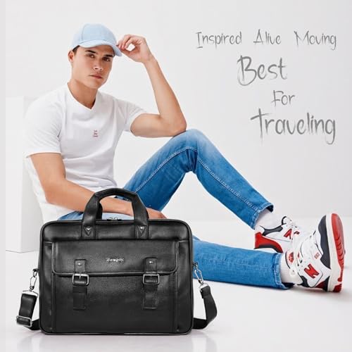 Image of Hard Craft Vegan Leather Office Laptop Messenger and Shoulder Side Sling Hand Bag For Men Corporate Executive Briefcase Bag For Man Supports Laptop Upto 15.6 inches