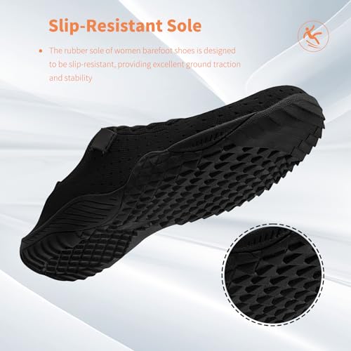 Oltyutc Women's Barefoot Shoes Minimalist Tennis Shoes Zero Drop Gym Walking Sneakers Non Slip for Work Workout Travel Indoor Slippers All Black 9.54