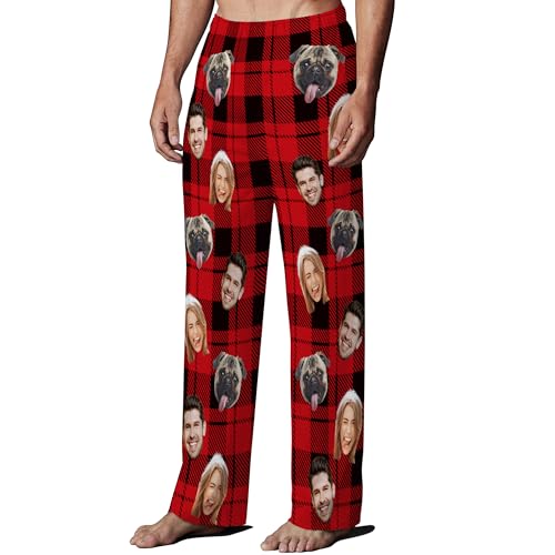 Personalized Face Pajama Photo Pajamas Pants for Men, Custom Plaid Pajamas Bottom Sleepwear Bottoms