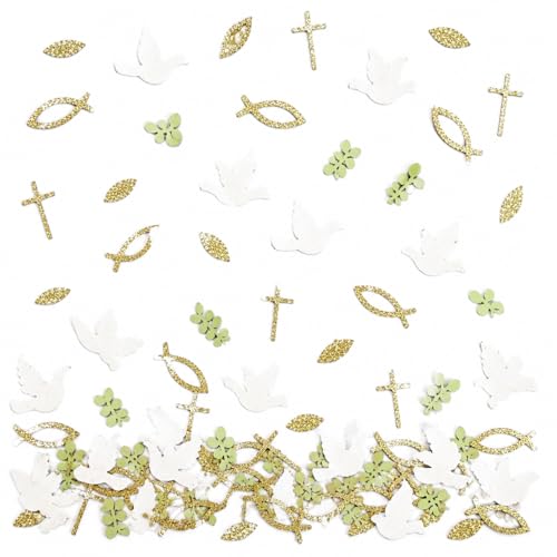 JOVYTH 100 Pièces Poissons En Bois Pour Communion – Set Avec 6 Symboles (Foi, Espérance, Amour, Croix, Ancre, Cœur) Pour Déco De Table, Baptême,...