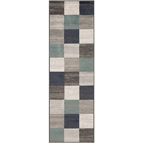 Superior Indoor Runner Rug, Neutral Modern Geometric Home Decor For Living Room, Dining, Kitchen, Bedroom, Office, Nursery, Woven Rugs, Jute Backing, Rockaway Collection, 2'7" X 8', Rivulet #TOP1