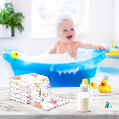 Image of vvfelixl Colorful Lilies Baby Burp Cloths Baby Muslin Washcloths for Boys Girls Cotton Babys Face Towel for Newborn Soft 11.8 X 11.8 in, 5 Pack