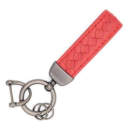 Ruyosn Keyring Leather Car Keyring Llavero con textura Web, Rojo