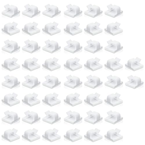 50PCS Clips Câbles Durables avec Adhésif, Rangement de Cordon Serre-Câbles, Gestion de Câble Support Organiseur de Fils Electriques Réglable pour Bureau/Maison/TV/Chargeur/Voiture/PC【Blanc】