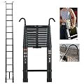 Aluminum Telescoping Ladder with Hooks, 10.5FT Black Telescopic Ladder One Button Retraction Portable Extension Ladder Folding Loft Roof Attic RV Ladder for Home and Outdoor Work, 330lbs Capacity