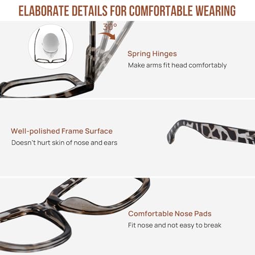 Image of Reading Glasses 3.00 for Women Designer Square Readers 1.0 1.25 1.5 1.75 2.0 2.25 2.5 2.75 3.0 3.5 4.0 5.0 6.0 (Grey Tortoise 300)