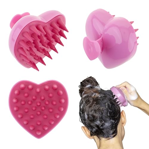 EXPRESSIONS Pink Heart-Shaped Scalp Massager - Ergonomic Silicone Scrubber | Ergonomic Silicone Scrubber for Rejuvenating Scalp & Hair Follicles. Daily Hair Care Shampoo Brush. Stimulating Scalp Tool