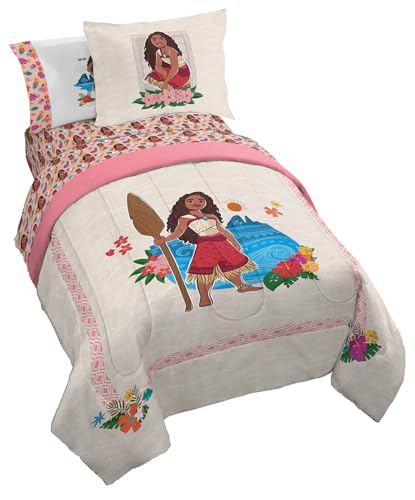Image of Disney Moana Full Comforter Set 7 Piece Kids Bedding for Girls, Beige