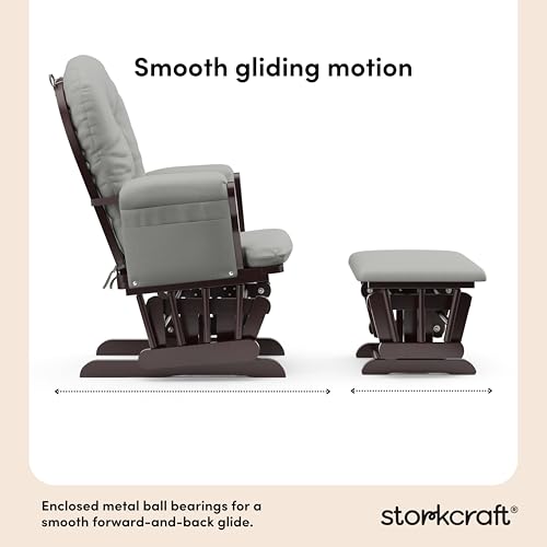 Image of Storkcraft Premium Hoop Glider & Ottoman (Espresso /Light Gray) - GREENGUARD Gold Certified Nursery Glider, Solid Wood Craftsmanship, Smooth-Gliding Nursery Chair and Ottoman, Award-Winning