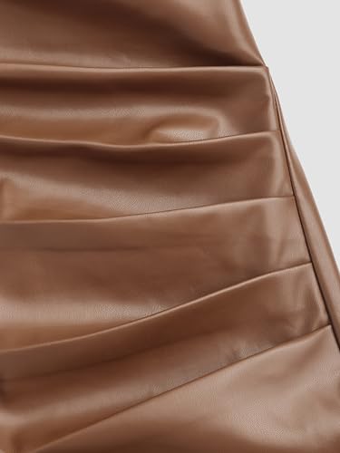 CIDER Faux Leather Skirts Midi Skirt Ruched Skirt Regular Fit Middle Waist Elegant Chic Maxi Skirt for Women4