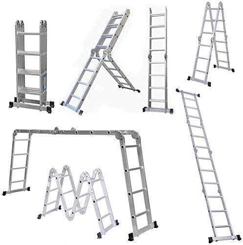 Multi Purpose Step Ladder Aluminum Folding Telescoping Scaffold Ladder Extension 4.7M/15.5FT Ladder w/ Safety Locking Hinge, 330LB/150KG Capacity, EN 131 Standard (Sliver) 9 Multi Purpose Step Ladder Aluminum Folding Telescoping Scaffold Ladder Extension 4.7M/15.5FT Ladder w/ Safety Locking Hinge, 330LB/150KG Capacity, EN 131 Standard (Sliver) - Image 9