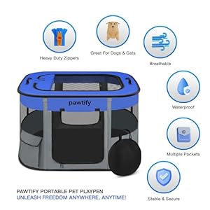 Foldable Dog Playpen for Indoor and Outdoor Use – Portable Pet Pen with Soft Sides, Large Crate for Big, Large Dogs, Cats, Animals – includes Carry Case and Travel Bowl (Large)