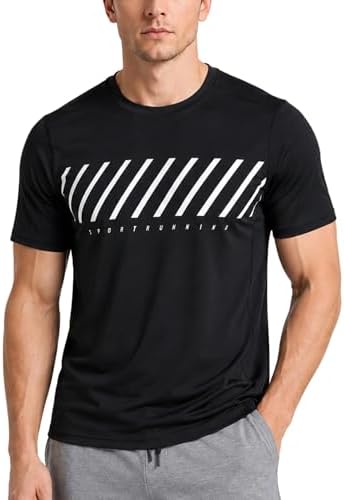 Men’s Dry Fit Workout Shirts Short Sleeve, Moisture Wicking Athletic Running Gym Tops, Performance Crew Neck Exercise Tee (Black Velocity, 4X-Large)