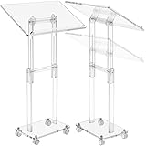 Premium Acrylic Podium Lectern Stand | Portable Wheels Modern Design Height Adjustable Lecturn Classroom Church Portable Music Concert Edge Stop Laptop Pulpit Plexiglass GUARDMATE