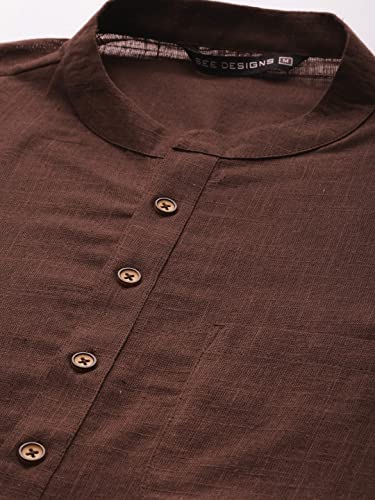 Image of See Designs Men Full Sleeve Cotton Solid Straight Slub Effect Kurta
