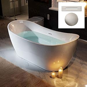 WOODBRIDGE 71″ Acrylic Freestanding Bathtub Contemporary Soaking White Tub with Brushed Nickel Overflow and Drain,B0017-BN