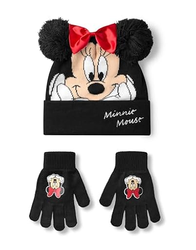 Disney Conjunto de Gorro y Guantes de Minnie Mouse para niñas | Gorro de Invierno de Punto Negro con Pompones y Lazo Rojo | Gorro y Guantes de Talla única para niños con Cara del Personaje | Ya disponible en tu tienda friki favorita! En mundofriki.es!