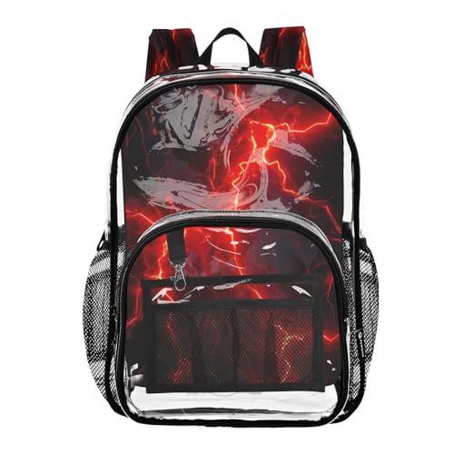 Red Lightning Clear Backpack - Stadium Approved Large 15.7-inch Waterproof Transparent Bag for Sports, Concerts, Work, Travel#354