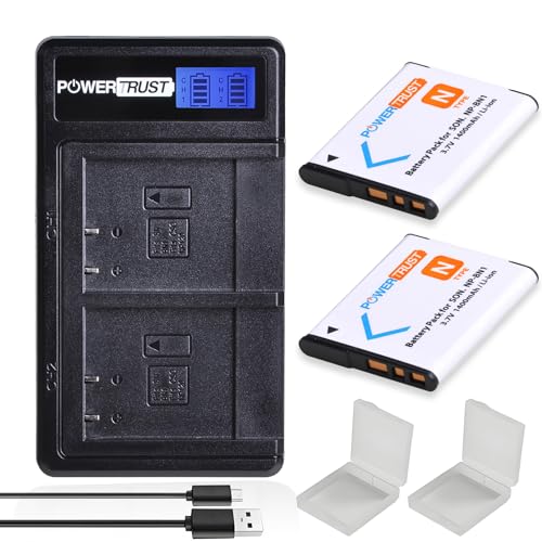 PowerTrust 2Pack 1400mAh NP-BN1 BN1 Battery + LCD Dual USB Charger for Sony Cyber-Shot DSC-QX10 QX100 T99 T110 TF1 TX5 TX7 TX9 TX10 TX20 TX30 TX55 TX66 TX100V TX200V W310 W320 W330 W350 W360 W380 W390