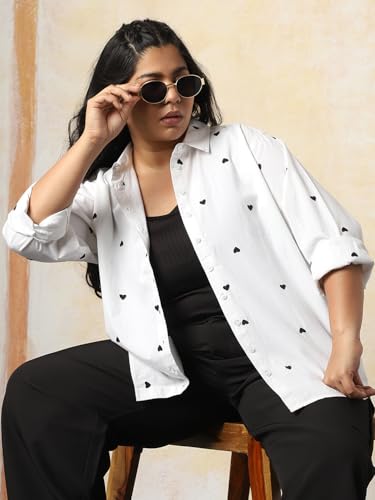 Image of HIGH Star Oversized Embroidered Cotton Shirt for Women | Stylish Tops for Women | Comfortable and Trendy Casual Shirt