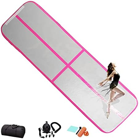 Inflatable Gymnastics Mat 10X3.3 Ft Mat 4in thick Tumbling Mat(pink)，Inflatable Yoga Mat With Electric Pump(600W) For Home/Gym/Outdoor Use