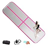 Inflatable Gymnastics Mat 10X3.3 Ft Mat 4in thick Tumbling Mat(pink)，Inflatable Yoga Mat With Elect