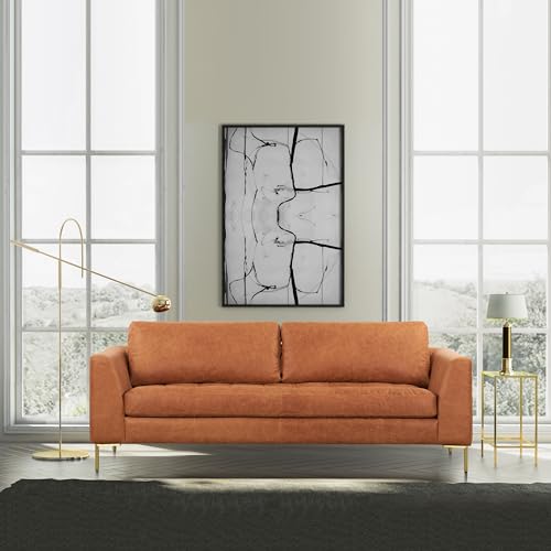 Image of Poly & BARK Calle 90 inch Sofa, Full-Grain Pure-Aniline Italian Leather, Cognac Tan, Brass Legs