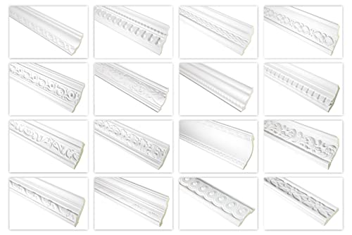 Molduras de estuco HEXIM estampadas PU estuco de poliuretano construcción decorativa para pared y techo | 2 metros FH9459A 91x35mm remanente | molduras de espuma dura para papel pintado