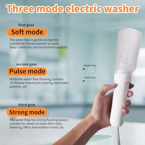 Image of Portable Bidet, Electric Rechargeable Women's Perineal Bottle, 400ml Water Tank, 3 Pressure Modes, with 2 Replaceable Nozzles, Suitable for Men, Women, Babies and Postpartum Cleaning (White)