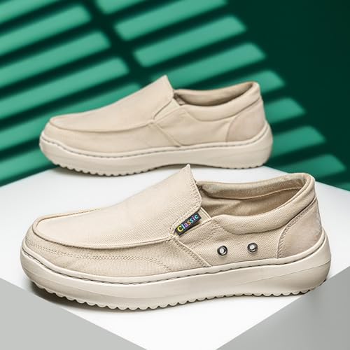 Men's Lightweight Canvas Slip-On Loafers - Breathable Cotton Canvas, Non-Slip Gum Rubber Deck Sole, Elastic Collar - Ideal for All-Day Walking, Beach Outings & Casual Summer Style2