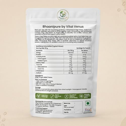 Image of Bhaani Pure (By Vital Venus) Ragi Flakes 100 gm | Gluten-Free Finger Millet Poha | High Fibre Nutritious Breakfast Cereal | Healthy Ragi Cereal