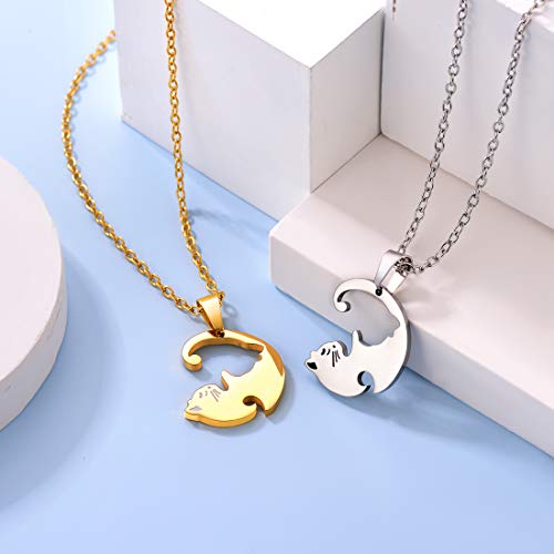U7 Cute Cat Necklace 18K Gold Plated Pendant Yinyang Necklace Custom Engraved Name 2 Puzzle Pieces Friendship Bff Jewelry #TOP3