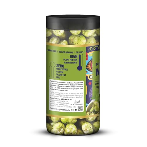 Image of Happilo Makhana Perky Pudina Jar 80g, Roasted Foxnut Healthy Snack Low Calorie and Vegan (Pack of 2)