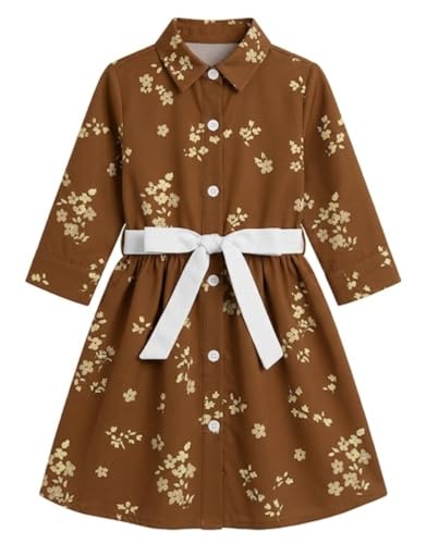 Image of A.T.U.N. (ALL THINGS UBER NICE) Girls 100% Cotton Shirt Dress with Belt | Button-Down Dress with Collar Neck | Soft Breathable Kids Outfit for Girls