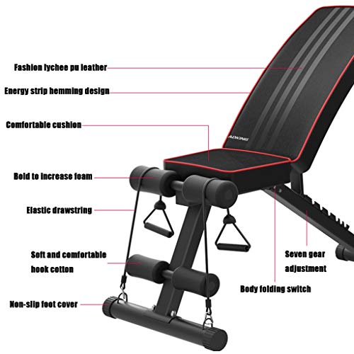 Foldable Weight Bench Sit up Bench Adjustable Fitness Bench with Exercise Rope Home Gym Workout Bench Incline Abs Benchs Flat Fly Weight Press Fitness Exercise Strength Training Muscle Gains