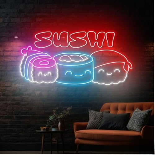 Image of Sushi Neon Sign, Japanese Sushi Neon Light, Sushi Food Led Light, Kitchen Wall Art Sign, Japanese Restaurant Wall Decor, Sushi Shop Restaurant Kitchen Home Neon Decor, Club Party, Sushi Lovers Gift